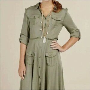 Matilda Jane Canopy Shirt Dress Women's Size Small Army Green Button Down Dress